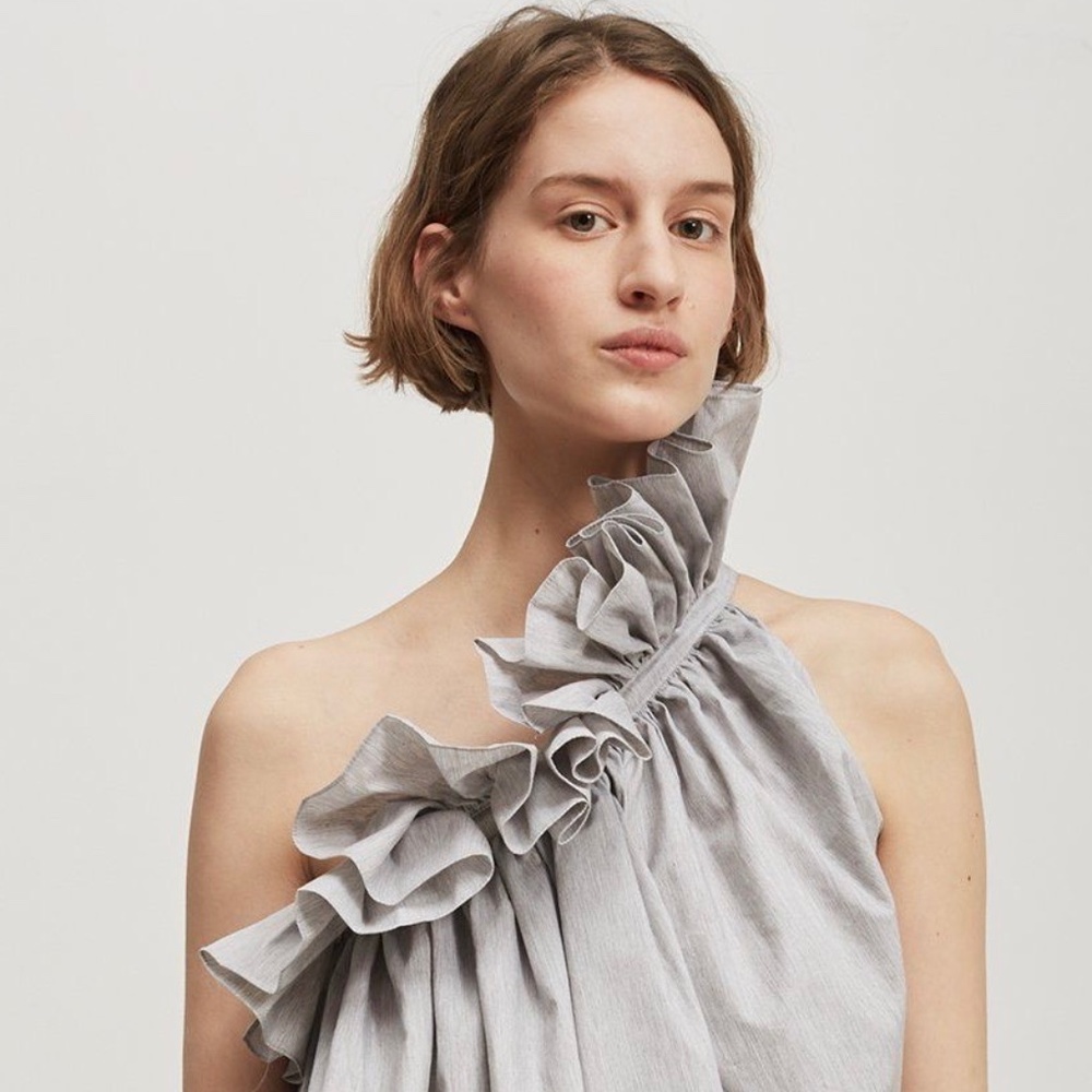 Marques' Almeida Grey Ruffled Cotton Poplin Top